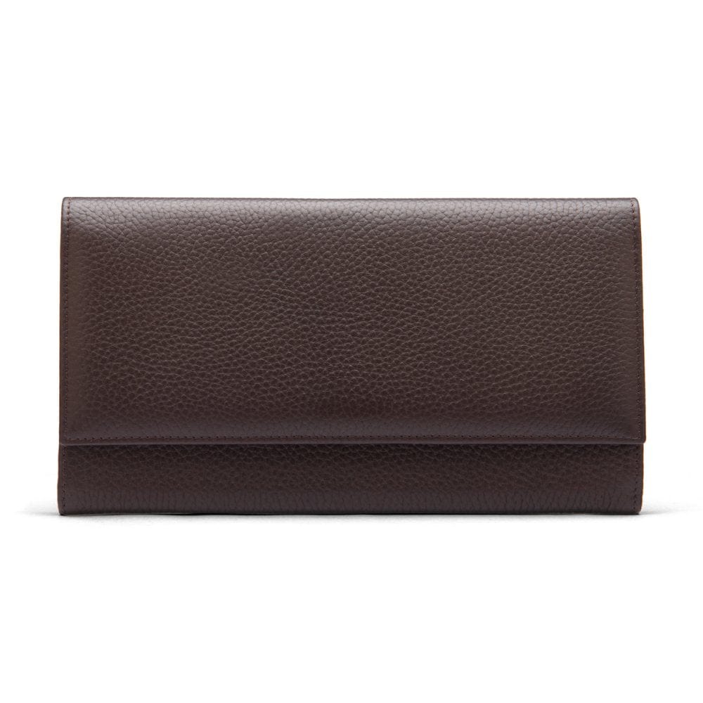 Luxury leather travel wallet, brown, front