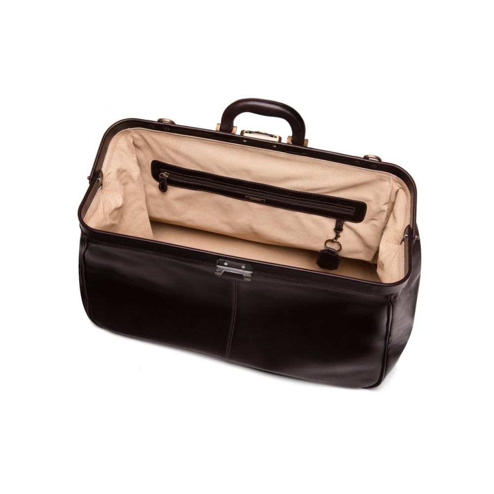 Leather Gladstone holdall, brown, inside