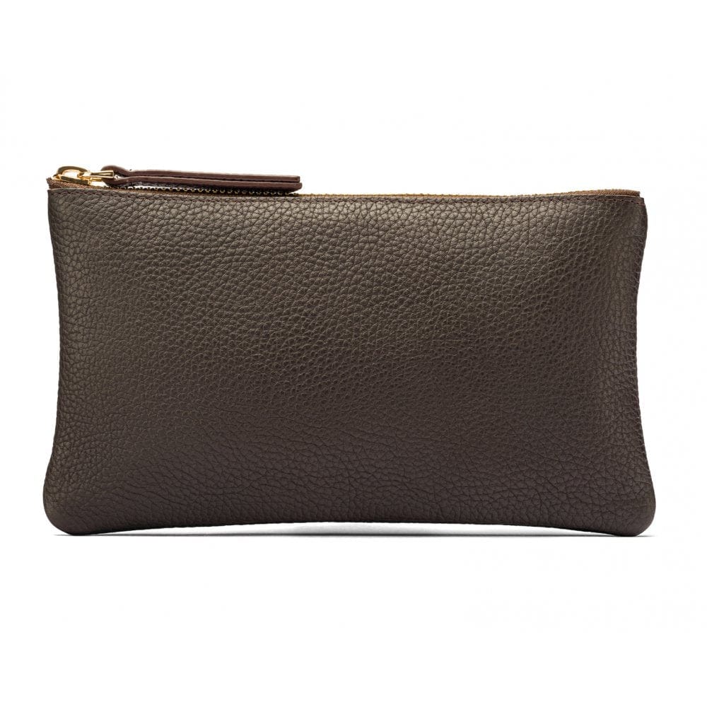 Medium leather makeup bag, brown, front