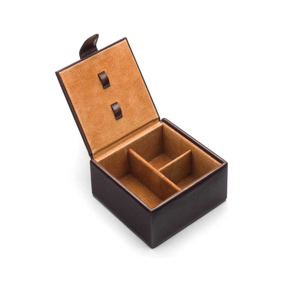 Men's leather accessory box, brown, inside
