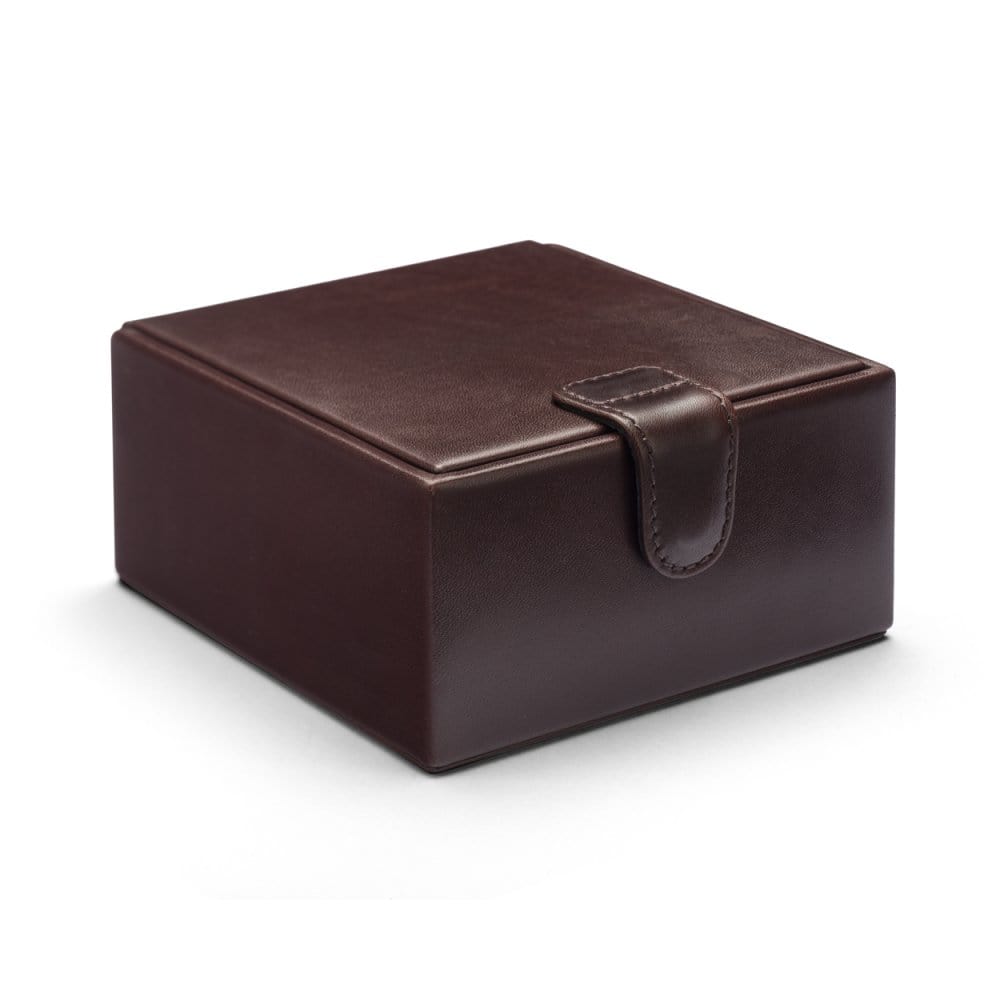 Men's leather accessory box, brown, front