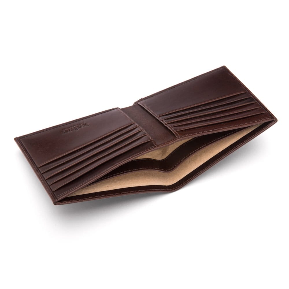 Men's leather billfold wallet, brown,, inside
