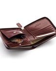 Men's leather zip wallet with coin purse, brown, inside