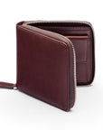 Men's leather zip wallet with coin purse, brown, front view