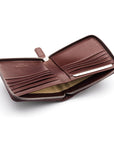 Men's leather wallet with zip around closure, brown, inside