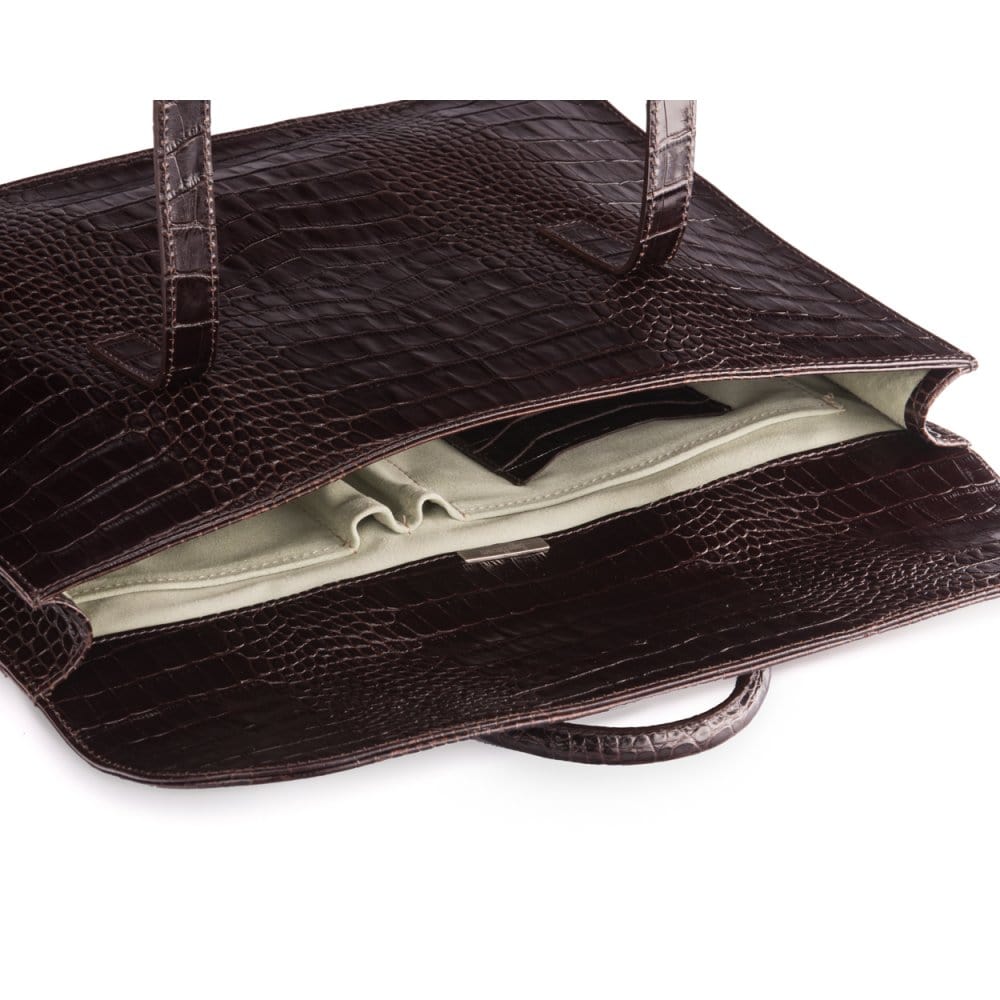 Leather music bag, brown croc, inside