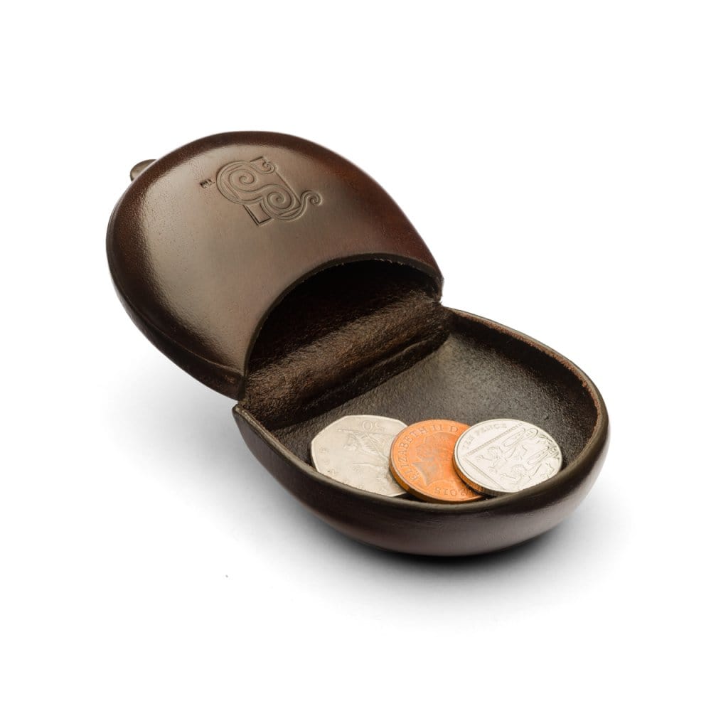 Moulded Compact Coin Purse - Brown