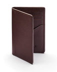 RFID bifold credit card holder, brown saffiano, front view