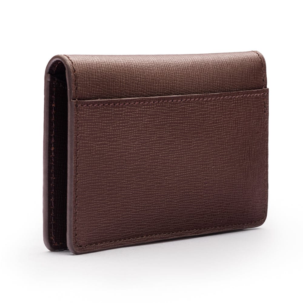 RFID bifold credit card holder, brown saffiano, back view