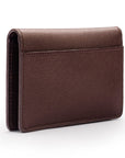 RFID bifold credit card holder, brown saffiano, back view