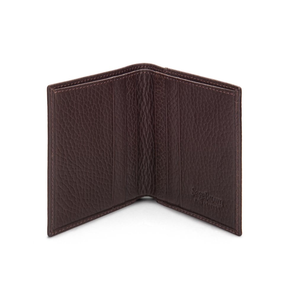 RFID leather wallet with 4 CC, brown, open