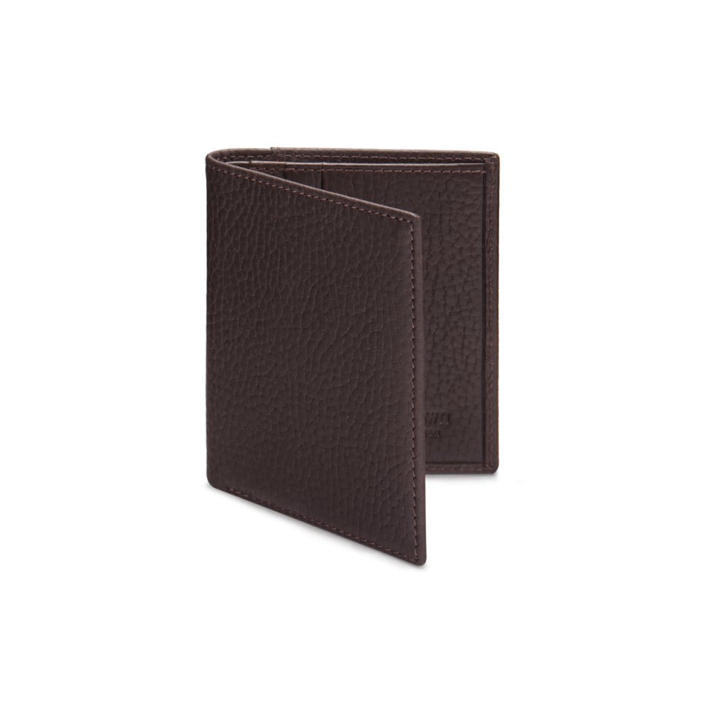RFID leather wallet with 4 CC, brown, front