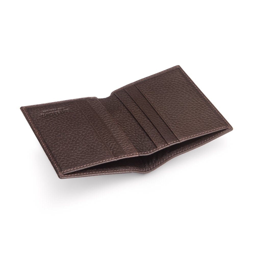 RFID leather wallet with 4 CC, brown, inside