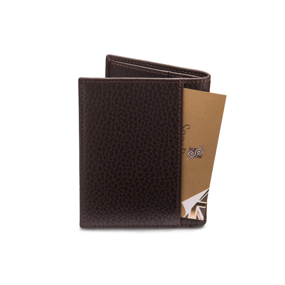 RFID leather wallet with 4 CC, brown, back