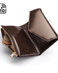 RFID blocking leather envelope purse, brown, open view