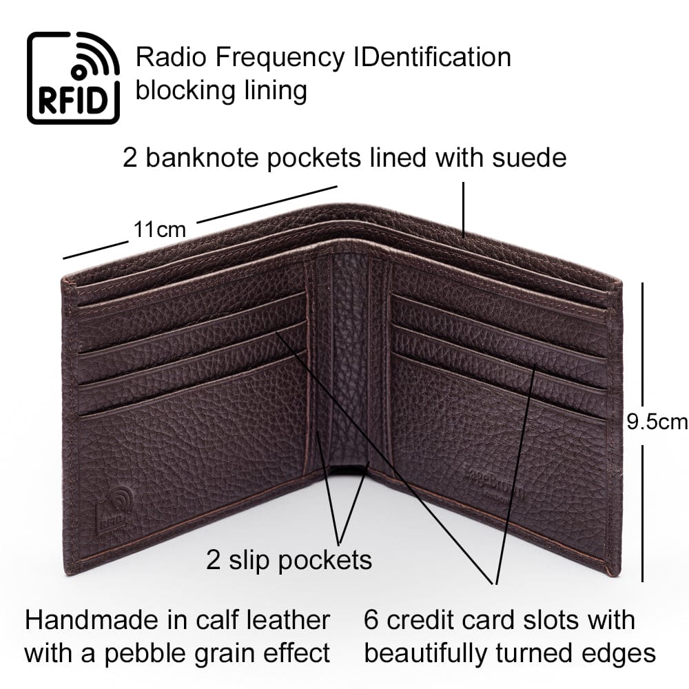 RFID wallet, brown, features