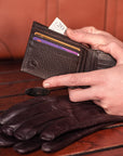 RFID leather wallet with 6 credit cards, brown, lifestyle