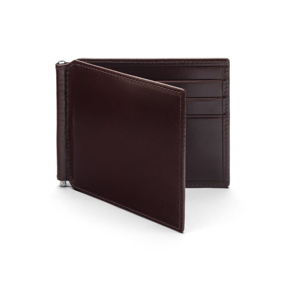 Brown Compact Leather Wallet With Money Clip