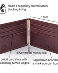 Leather money clip wallet, brown, features