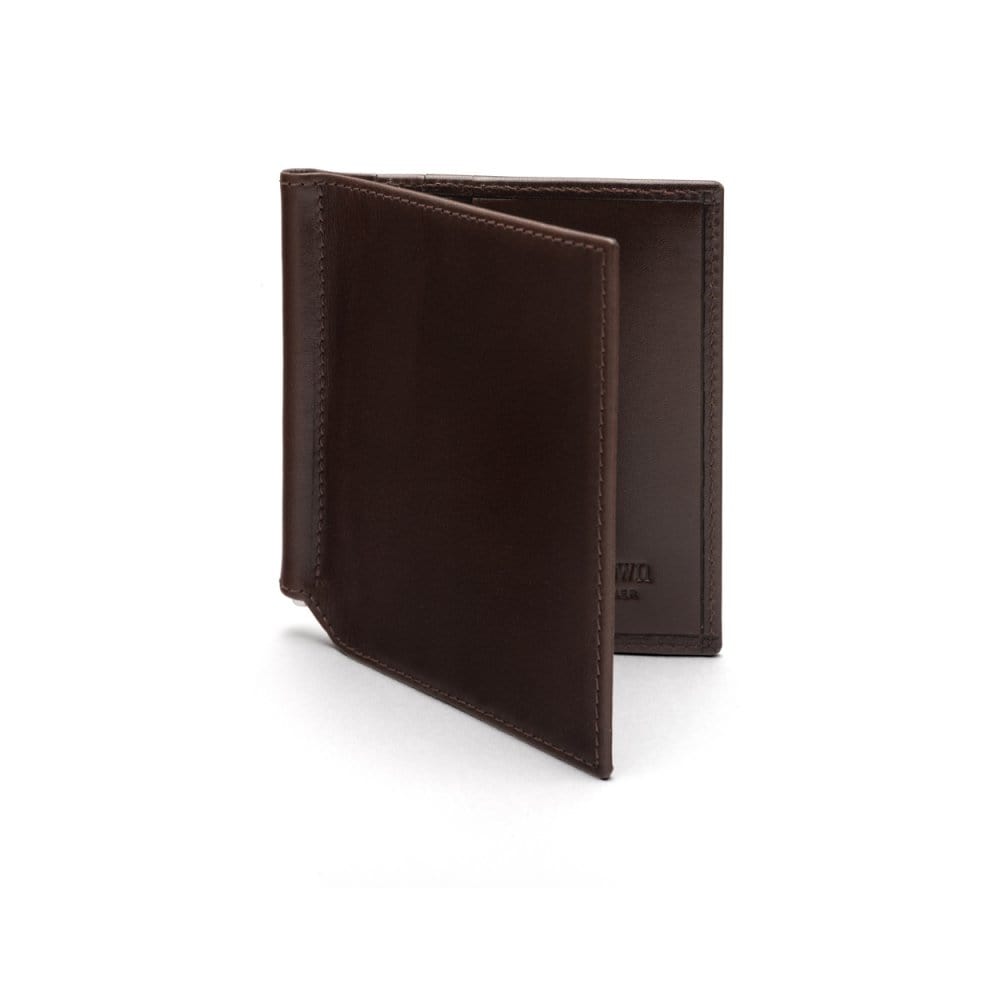 Brown Compact Leather Money Clip Wallet