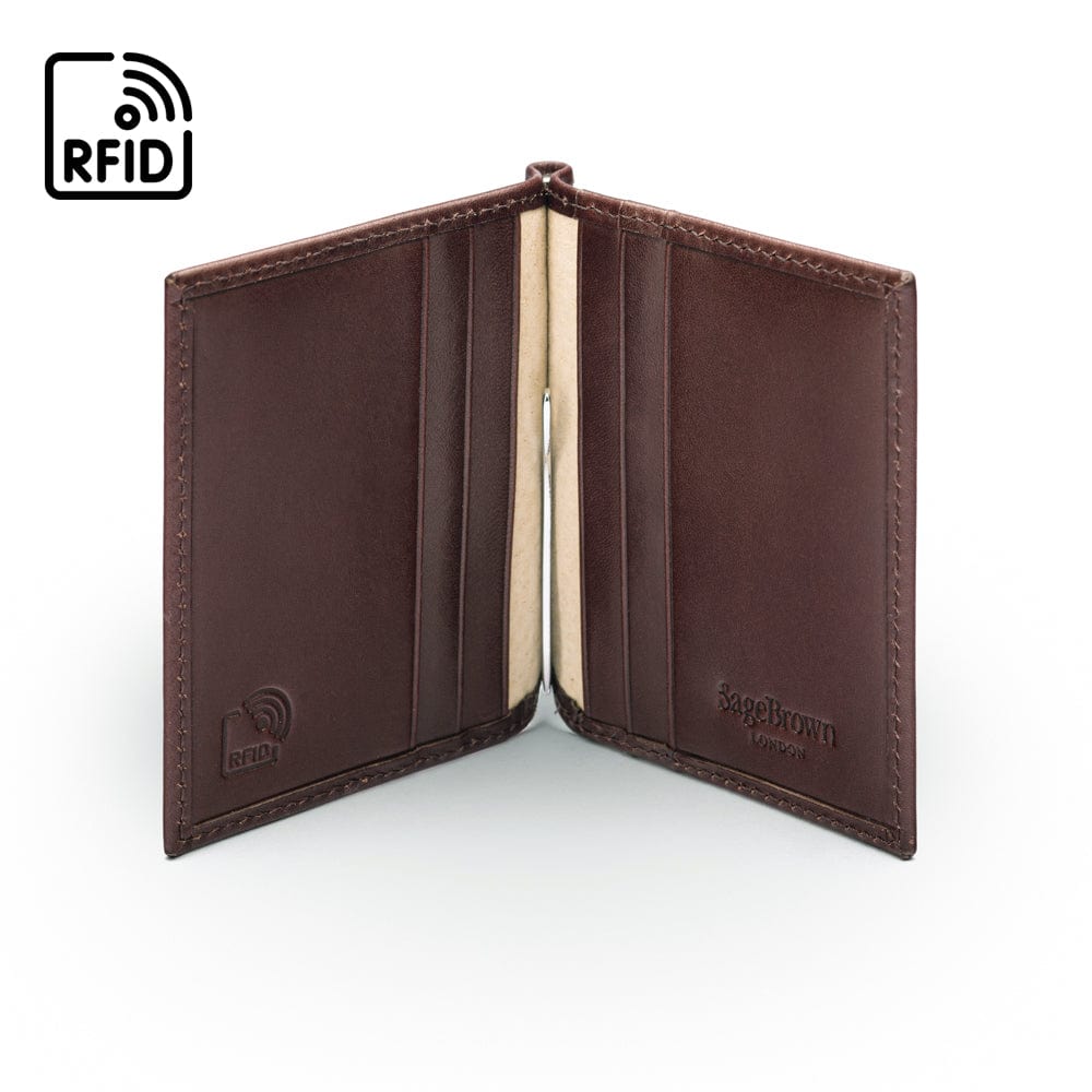 Clip wallet for men, brown, inside view