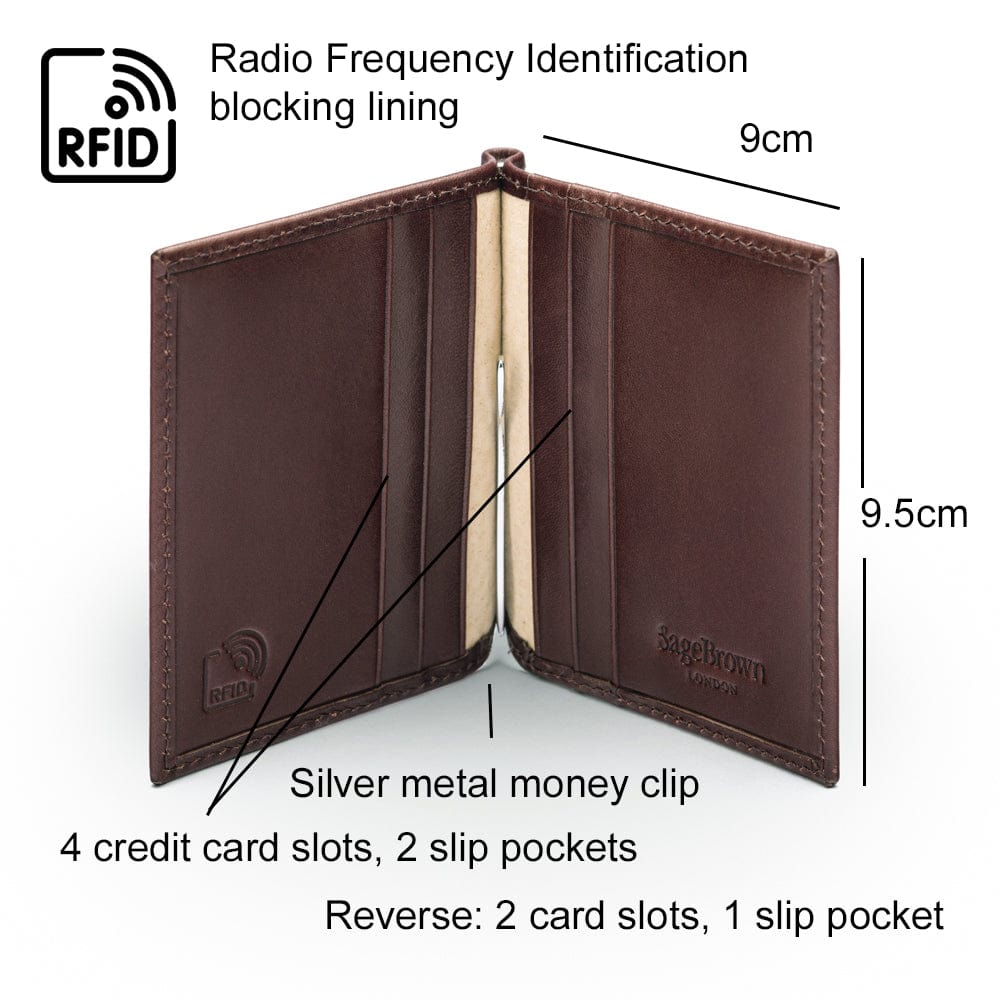 Clip wallet for men, brown, features