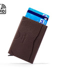 RFID pop-up credit card case, brown, back view