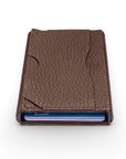 RFID pop-up credit card case, brown, top view