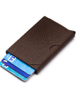 RFID pop-up credit card case, brown, rear view