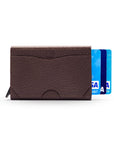 RFID pop-up credit card case, brown, front view