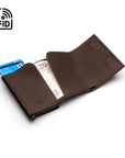 RFID wallet with pop-up credit card case, brown, inside view