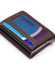 RFID wallet with pop-up credit card case, brown, base view