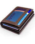 RFID wallet with pop-up credit card case, brown, front view