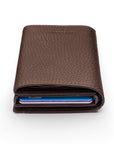 RFID wallet with pop-up credit card case, brown, top view