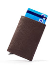 RFID wallet with pop-up credit card case, brown, rear view