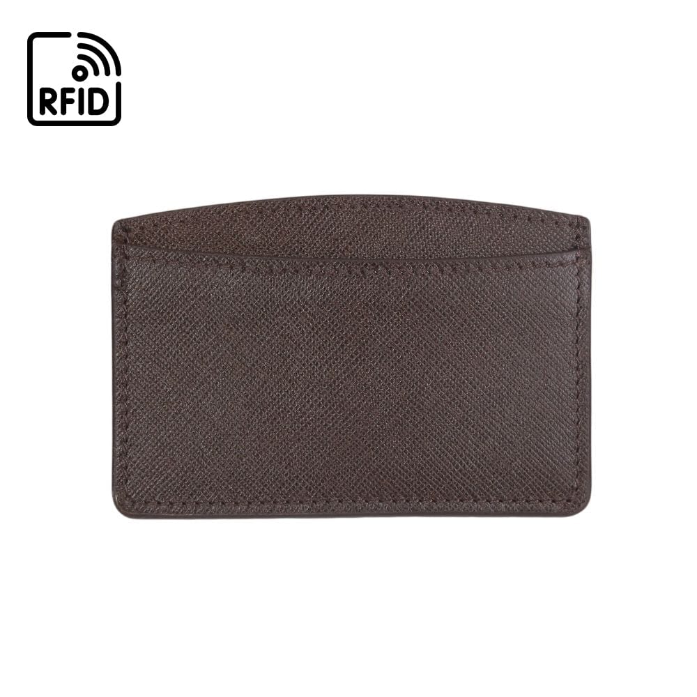RFID Flat Leather Card Holder, brown saffiano, front view