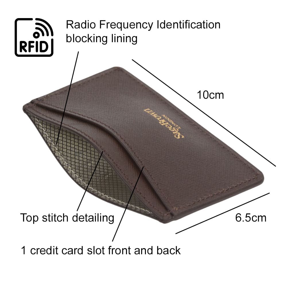 RFID Flat Leather Card Holder, brown saffiano, features