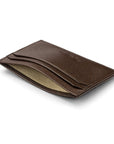 Flat leather credit card holder with middle pocket, 5 CC slots, brown saffiano, inside