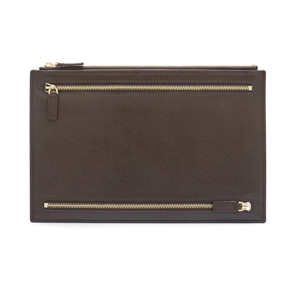 Leather travel document and currency case, brown, front
