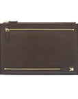 Leather travel document and currency case, brown, front