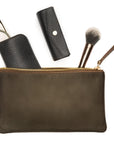 Set of 3 leather makeup bags, brown, medium