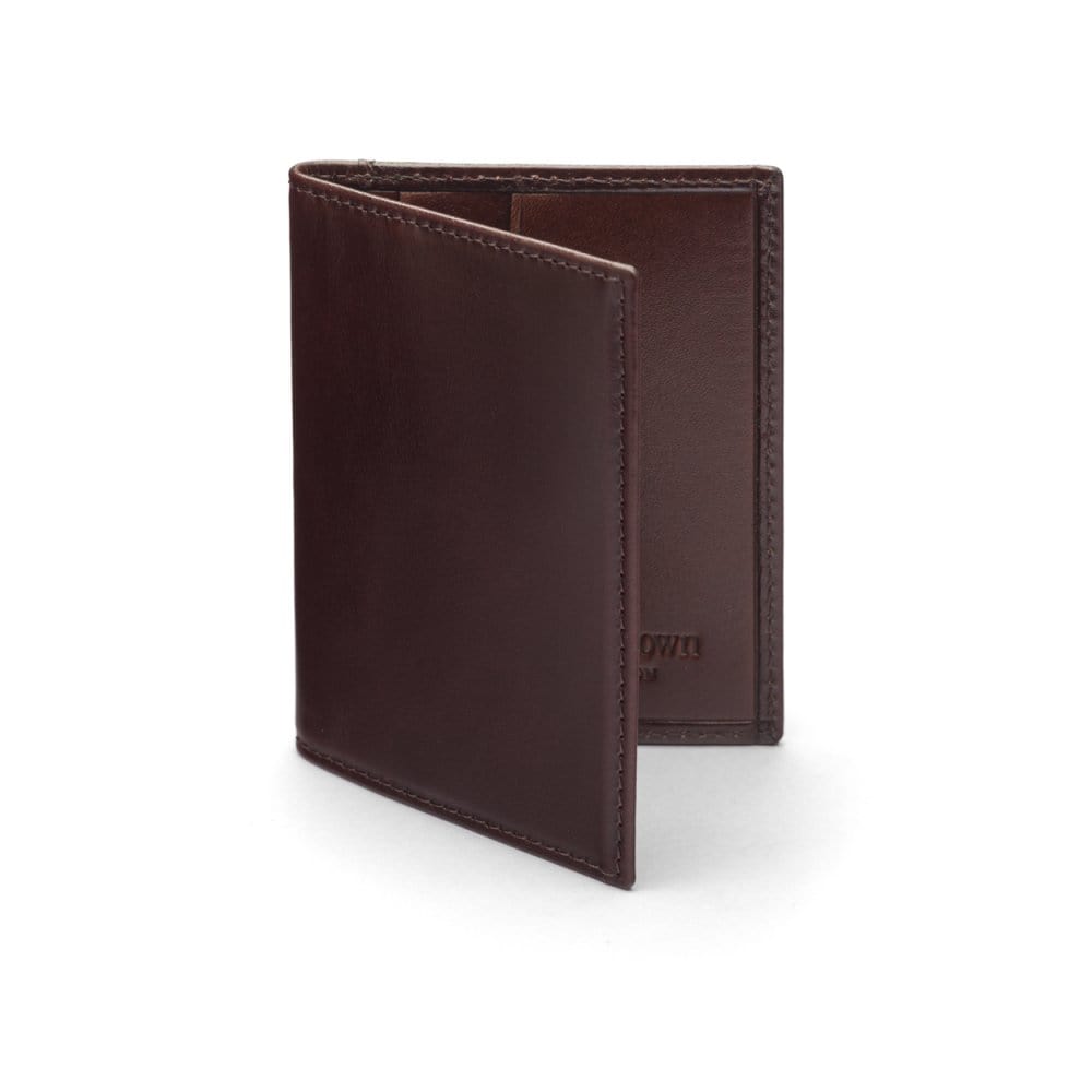 RFID leather credit card holder, brown, front view