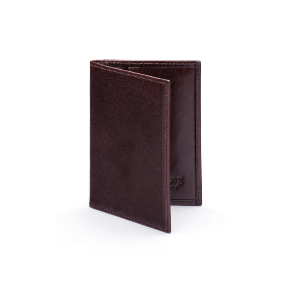 RFID leather credit card wallet, brown, front