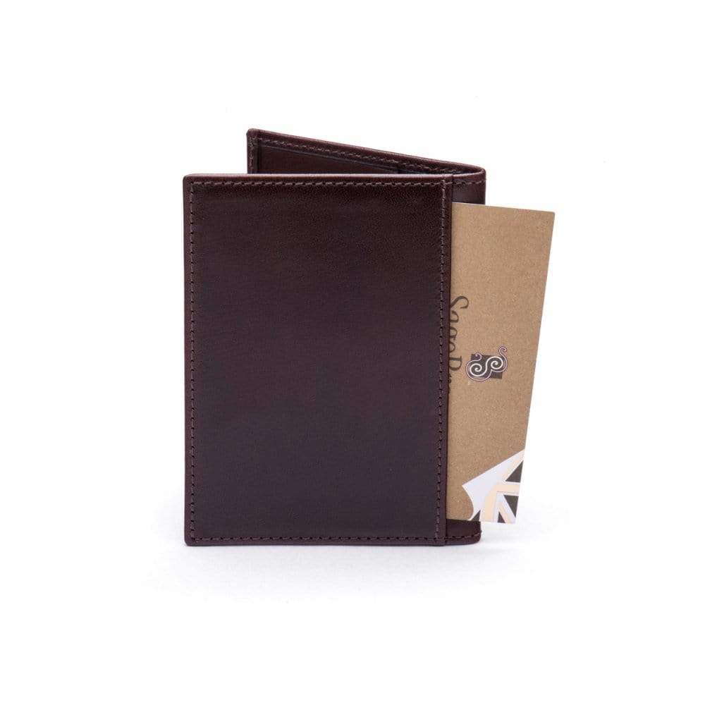 RFID leather credit card wallet, brown, back