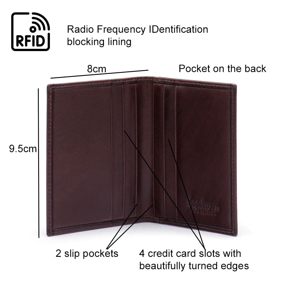 RFID leather credit card wallet, brown, features
