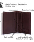 RFID leather credit card wallet, brown, features