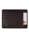 Flat leather credit card holder, brown, front