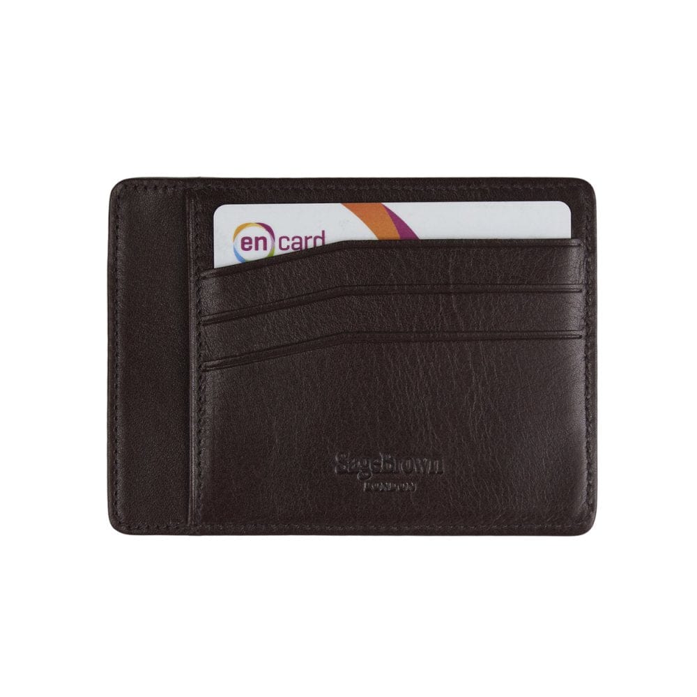Flat leather credit card holder, brown, back