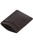 Flat leather credit card holder, brown, open