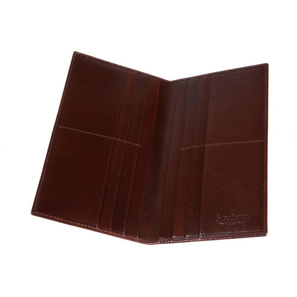 Brown Slim Leather Tall Top Pocket Wallet With 12 CC